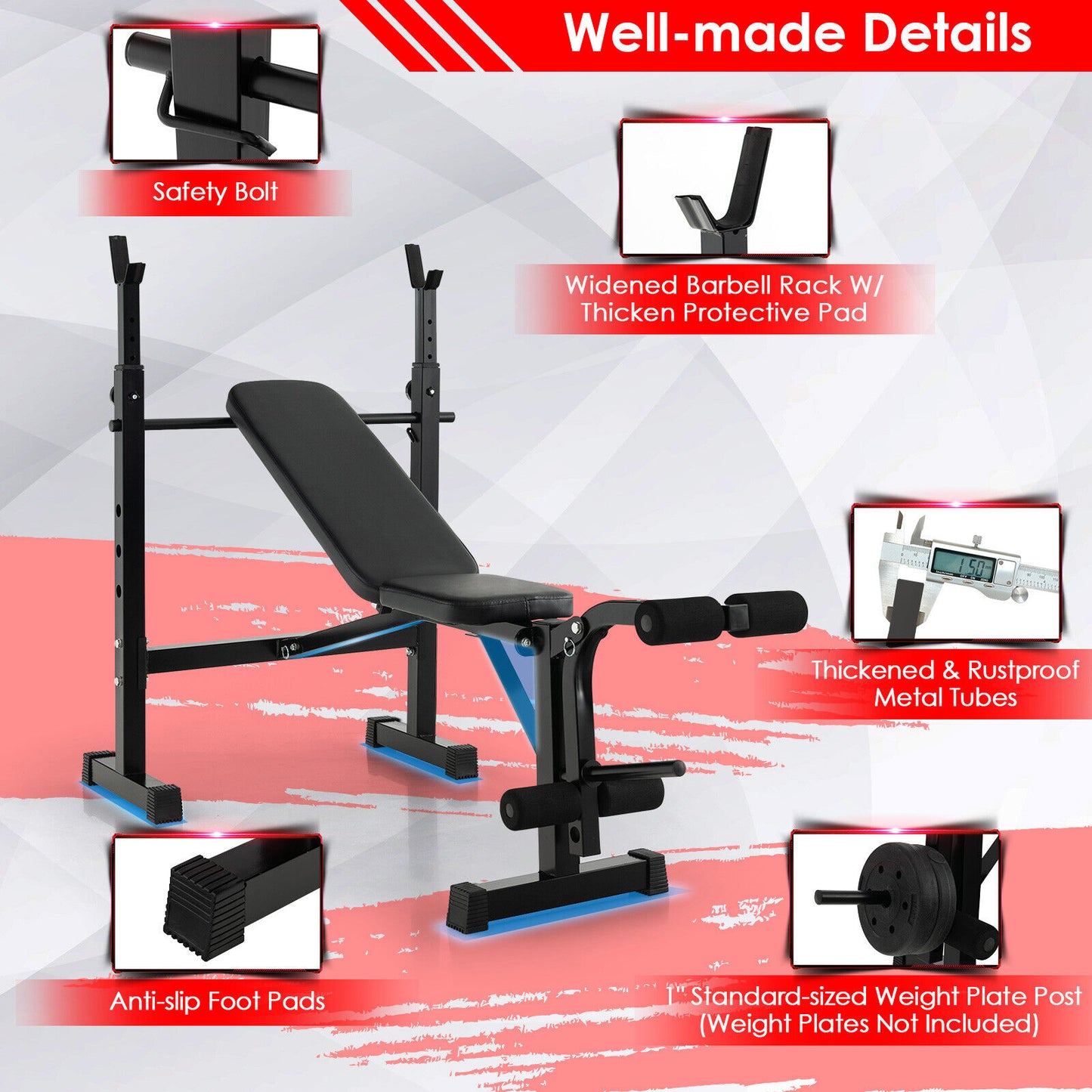 Adjustable Weight Bench, Barbell Rack Set, Weight Plate Post, Black Benches Racks & Bars at Gallery Canada