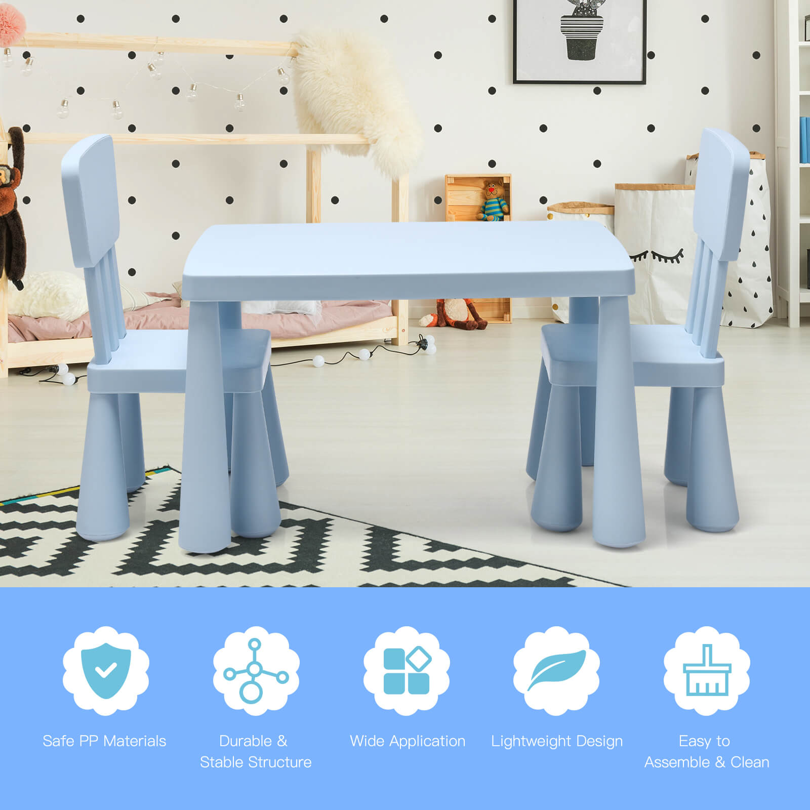 3 Pieces Toddler Multi Activity Play Dining Study Kids Table and Chair Set, Blue at Gallery Canada