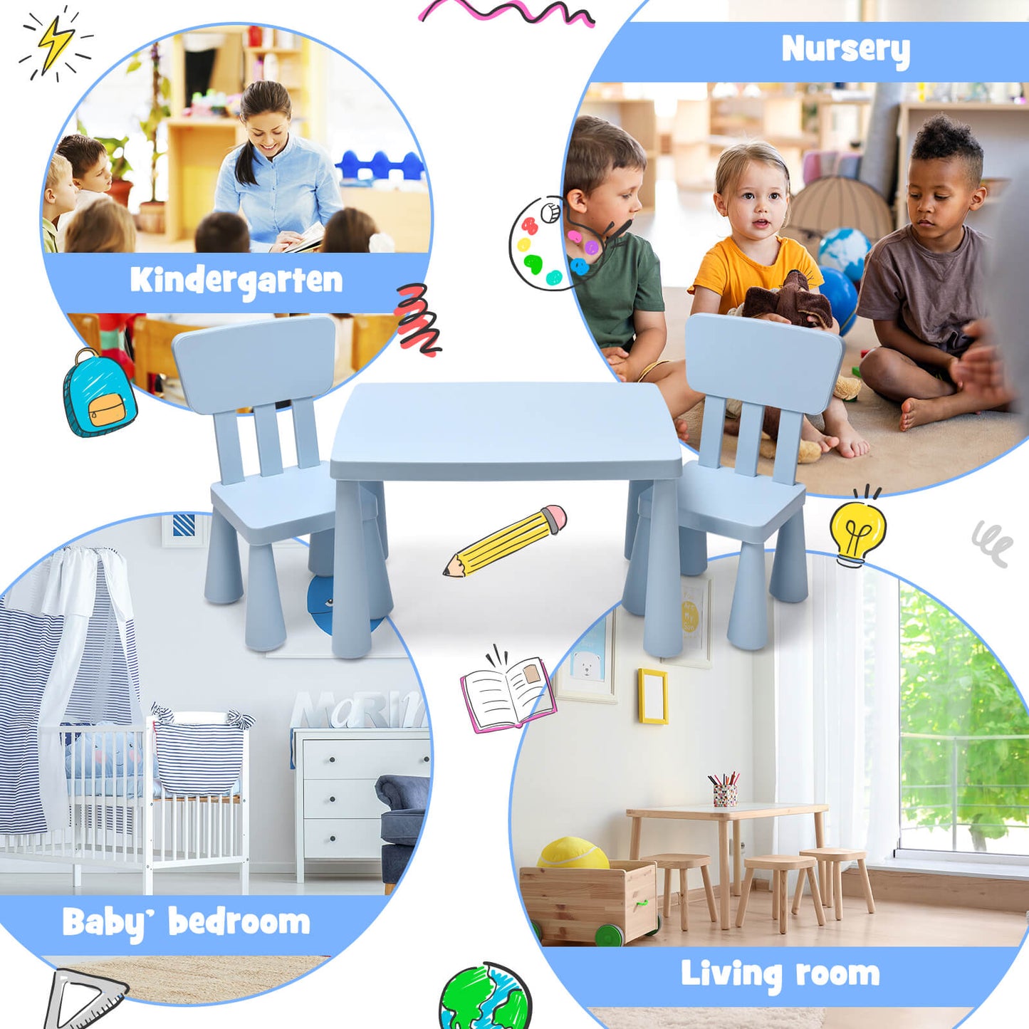 3-Piece Toddler Activity Table And Chair Set, Blue Kids Table & Chair Sets at Gallery Canada
