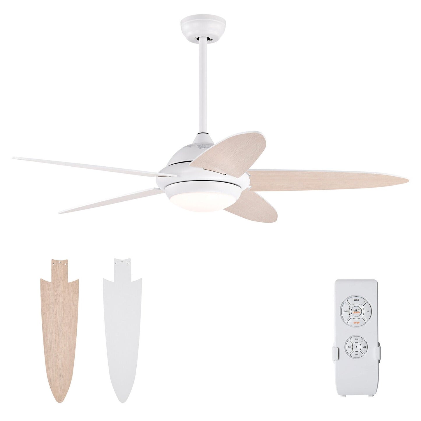 52 Inch Ceiling Fan with Lights and 3 Lighting Colors, White