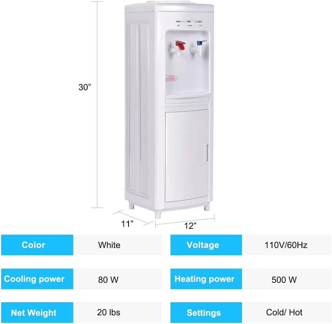 5 Gallons Hot and Cold Water Cooler Dispenser with Child Safety Lock, White at Gallery Canada