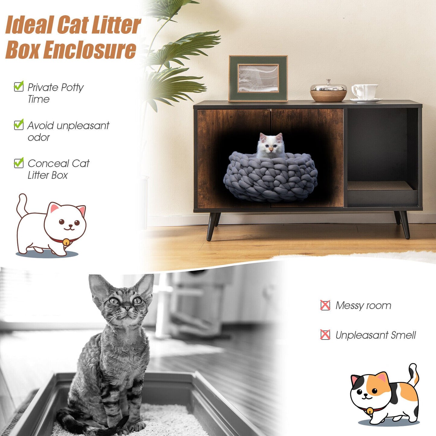 Cat Litter Box Enclosure with Double Door Cabinet, Natural at Gallery Canada