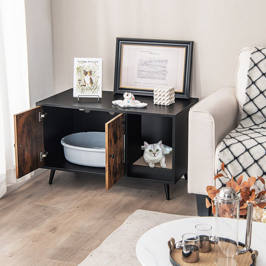 Cat Litter Box Enclosure, Double Door Cabinet, Natural Cat Houses Natural at Gallery Canada