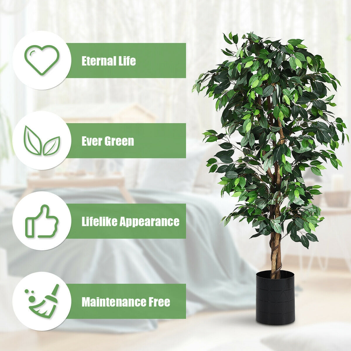 6 Feet Artificial Ficus Silk Tree, Green Faux Plants at Gallery Canada