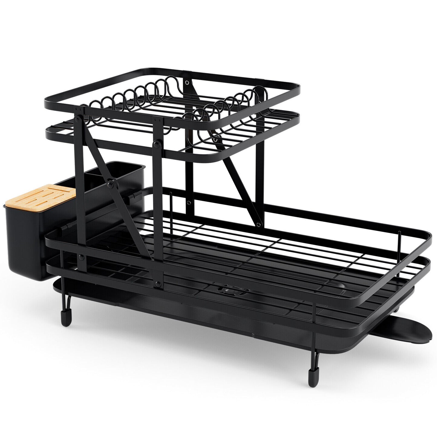 2-Tier Collapsible Dish Rack, Removable Drip Tray, Black Dish Racks at Gallery Canada