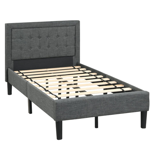 Twin Size Upholstered Bed Frame with Button Tufted Headboard, Black