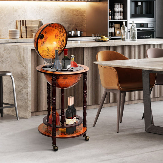 16th Century Wood Globe Wine Bar Stand, Dark Red Wine Racks Dark Red at Gallery Canada