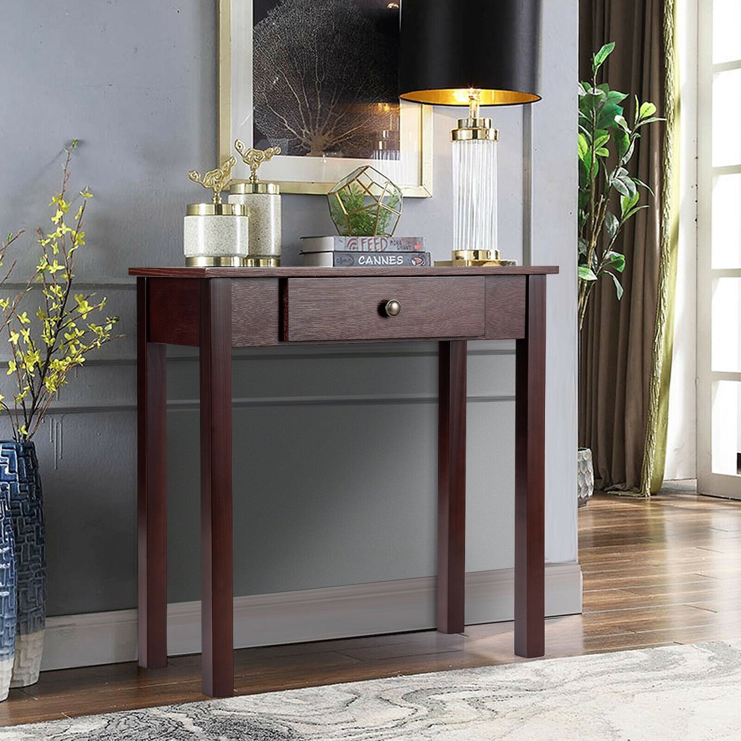 Small Space Console Table with Drawer for Living Room Bathroom Hallway, Dark Brown
