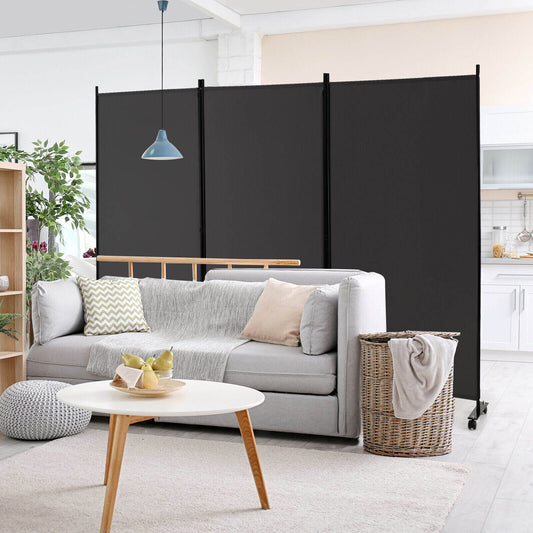 3 Panel Folding Room Divider, Lockable Wheels, Gray Room Dividers Gray at Gallery Canada