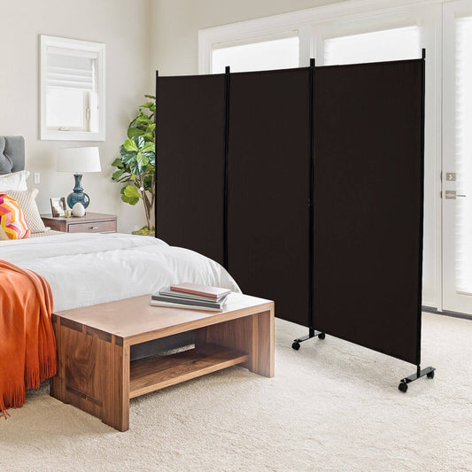 3 Panel Folding Room Divider with Lockable Wheels, Brown Room Dividers Brown at Gallery Canada