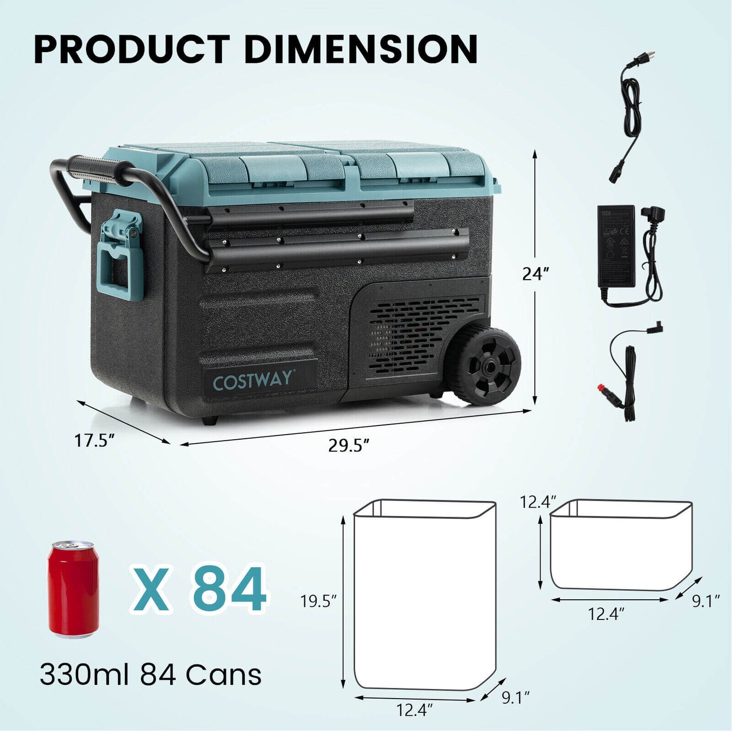 61 Quart Portable Car Refrigerator with Retractable Pull Handle, Green