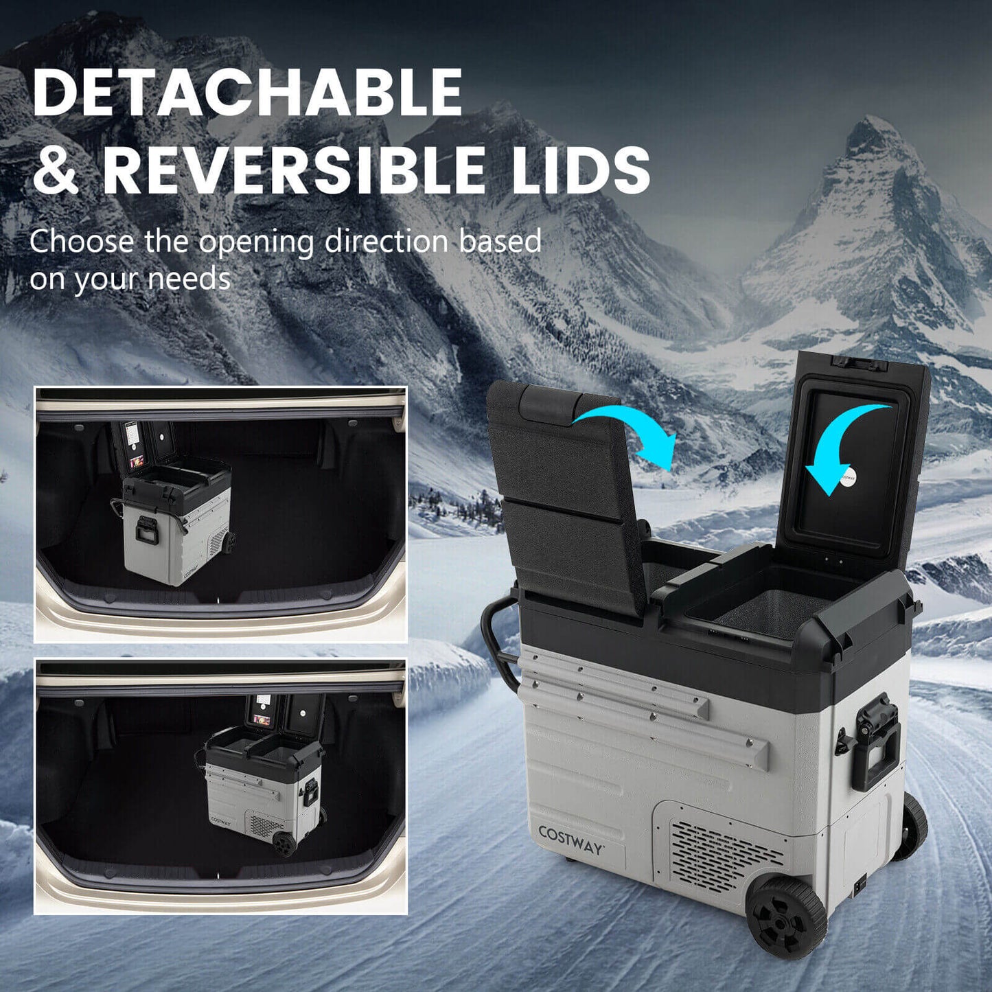 61 Quart Portable Car Refrigerator with Retractable Pull Handle, Black