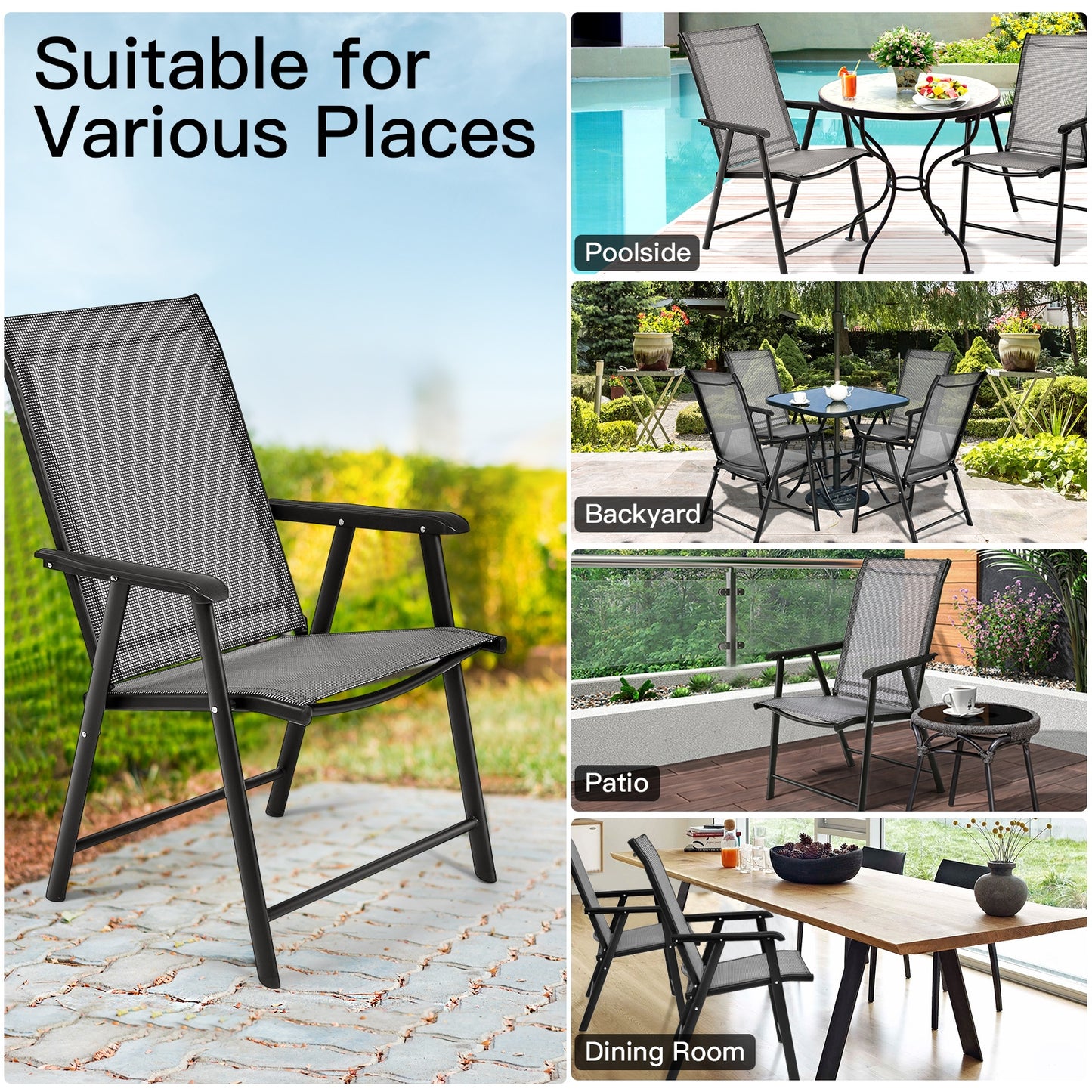 4-Pack Folding Chairs, Portable Outdoor Camping, Gray Patio Dining Chairs at Gallery Canada