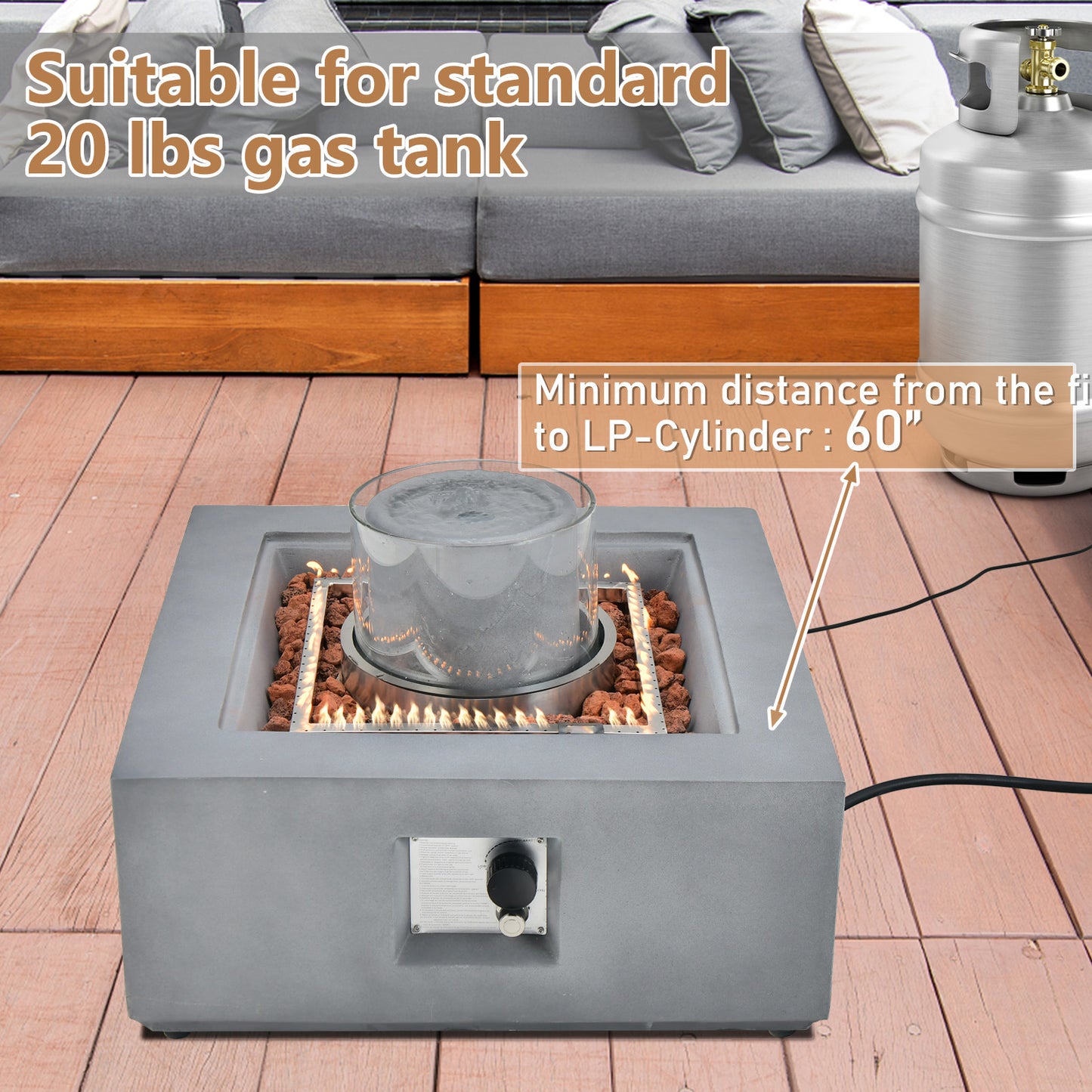 28 Inch 50000 BTU Patio Square Propane Fire Pit, Gray Fire Pits at Gallery Canada