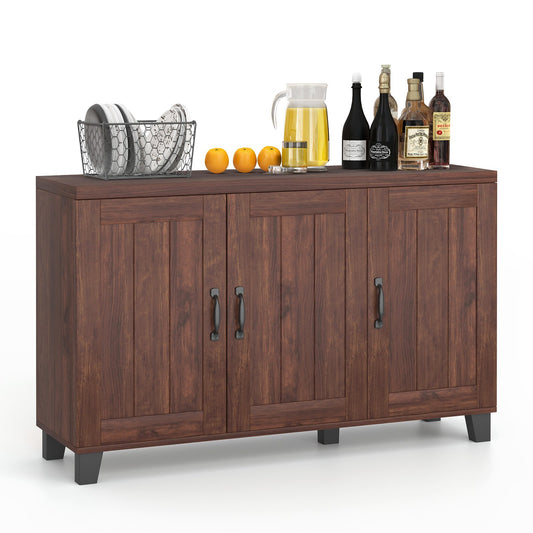 3-Door Buffet Sideboard with Adjustable Shelves and Anti-Tipping Kits, Brown