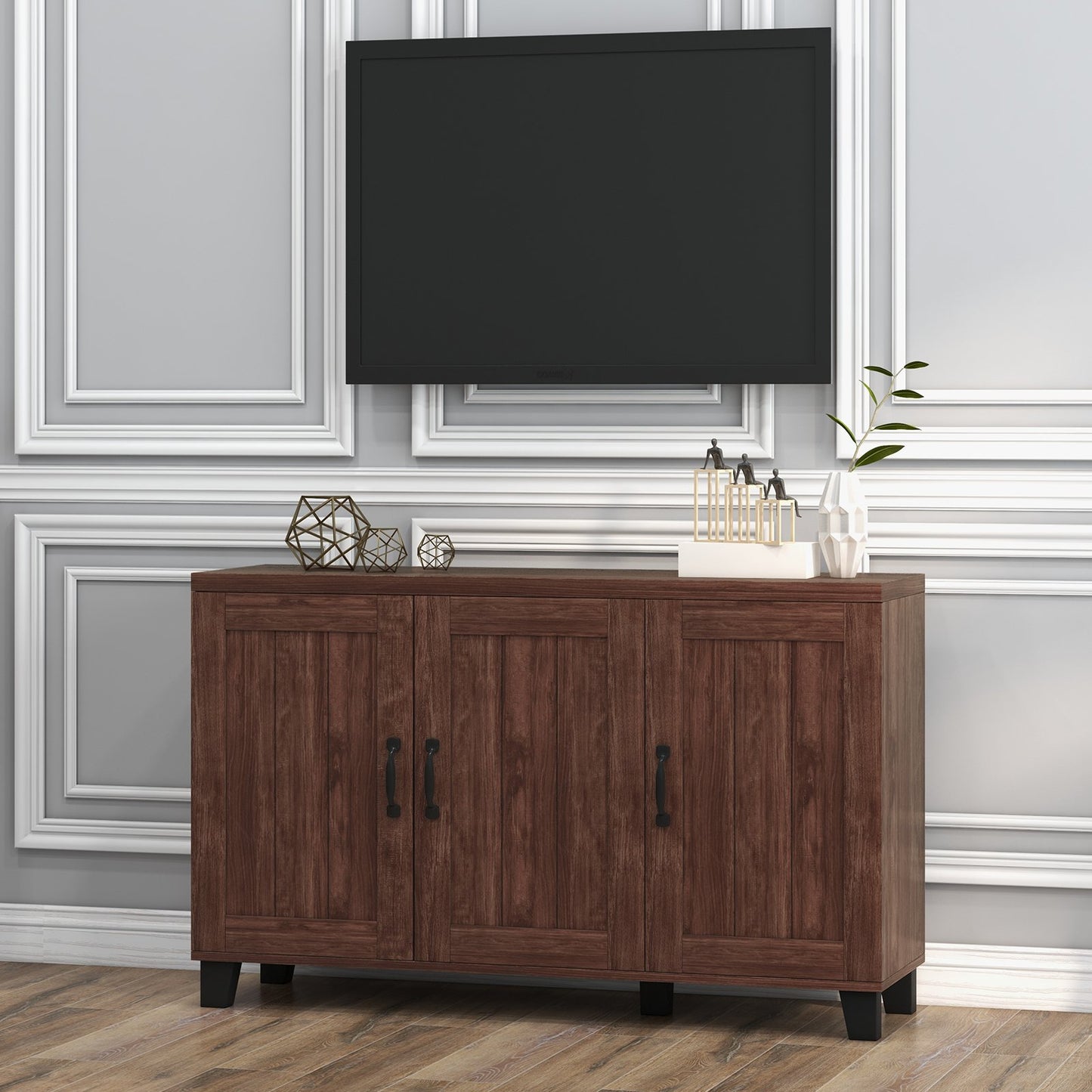 3-Door Buffet Sideboard with Adjustable Shelves and Anti-Tipping Kits, Brown at Gallery Canada