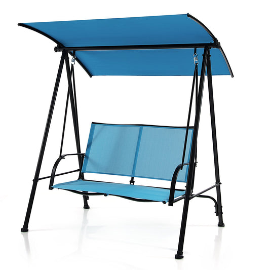 2-Seat Outdoor Canopy Swing with Comfortable Fabric Seat and Heavy-duty Metal Frame, Navy