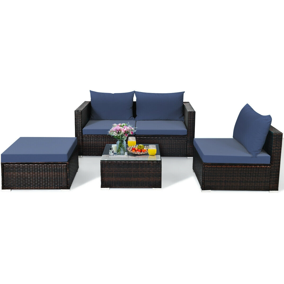 5 Piece Patio Rattan Sectional Set, Navy Outdoor Sectionals at Gallery Canada