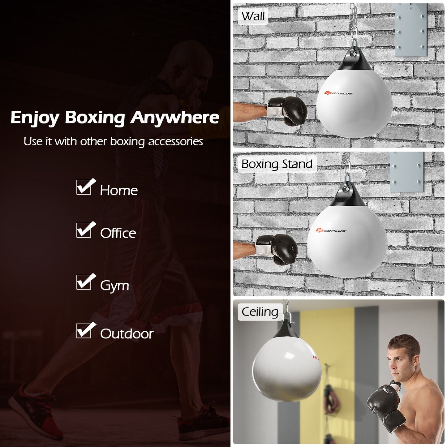 18 Inch 110 Pound Heavy Punching Water Bag, Adjustable Metal Chain, White Boxing & Martial Arts at Gallery Canada