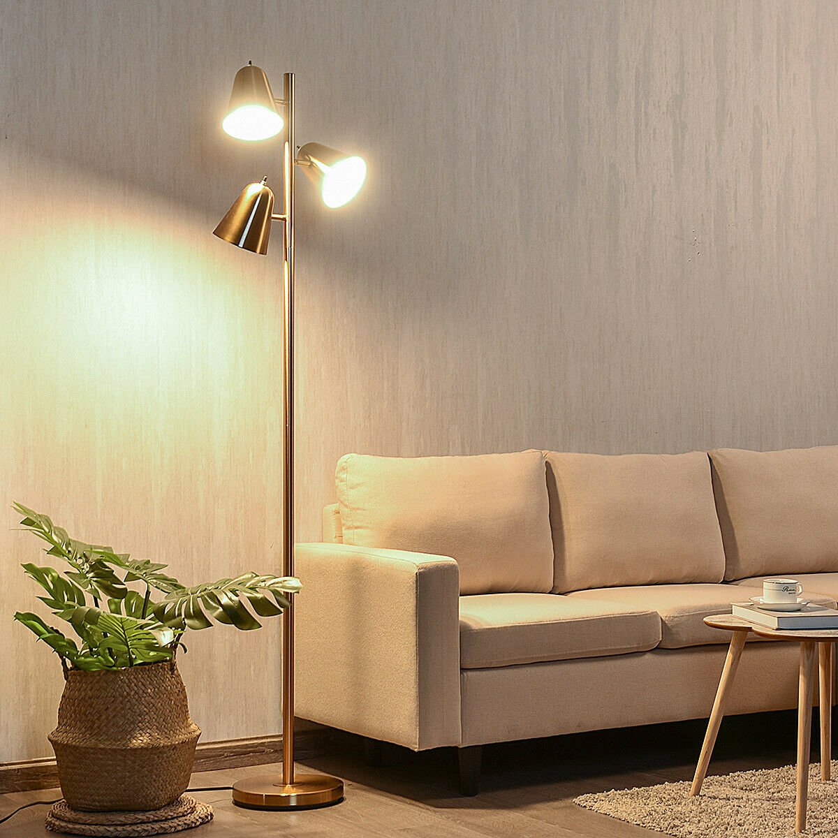 64 Inch 3-Light LED Floor Lamp Reading Light for Living Room Bedroom - Golden, Golden