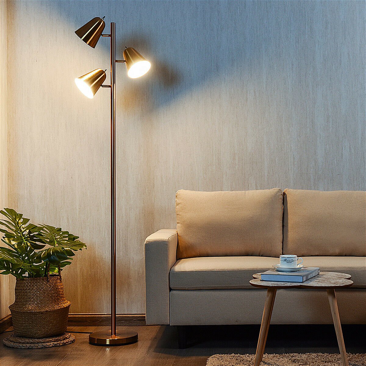 64 Inch 3-Light LED Floor Lamp Reading Light for Living Room Bedroom - Golden, Golden