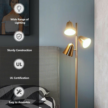 64 Inch 3-Light LED Floor Lamp Reading Light for Living Room Bedroom - Golden, Golden at Gallery Canada