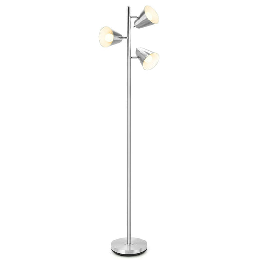 64 Inch 3-Light LED Floor Lamp Reading Light for Living Room Bedroom, Silver