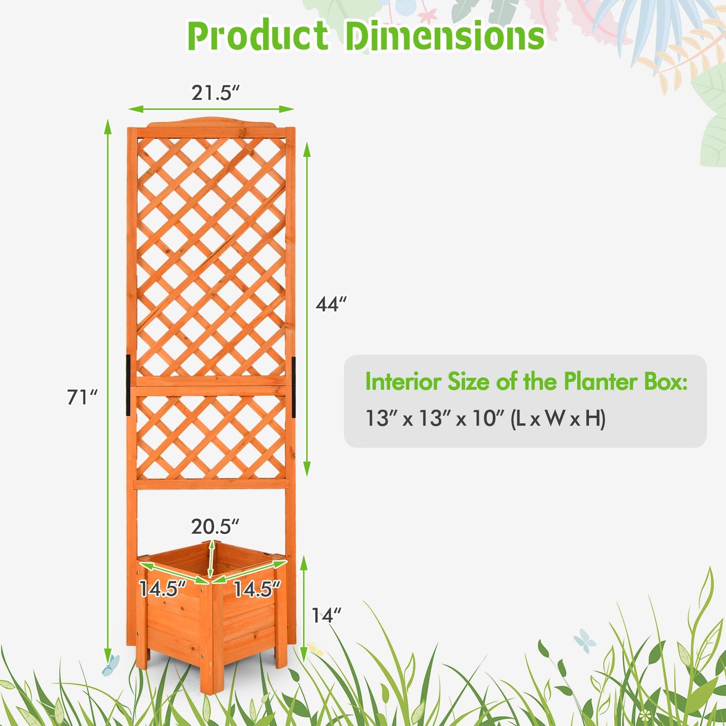 71" Raised Garden Bed with Trellis and Planter Box, Orange at Gallery Canada