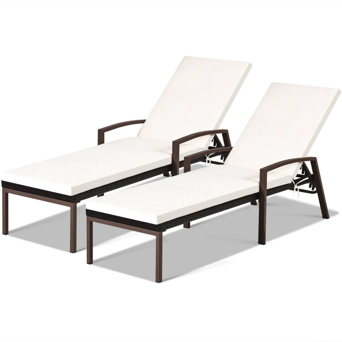 2 Piece Patio Rattan Adjustable Back Lounge Chair, White Outdoor Chaise Lounges at Gallery Canada