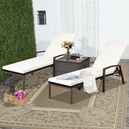 2 Piece Patio Rattan Adjustable Back Lounge Chair, White Outdoor Chaise Lounges White at Gallery Canada