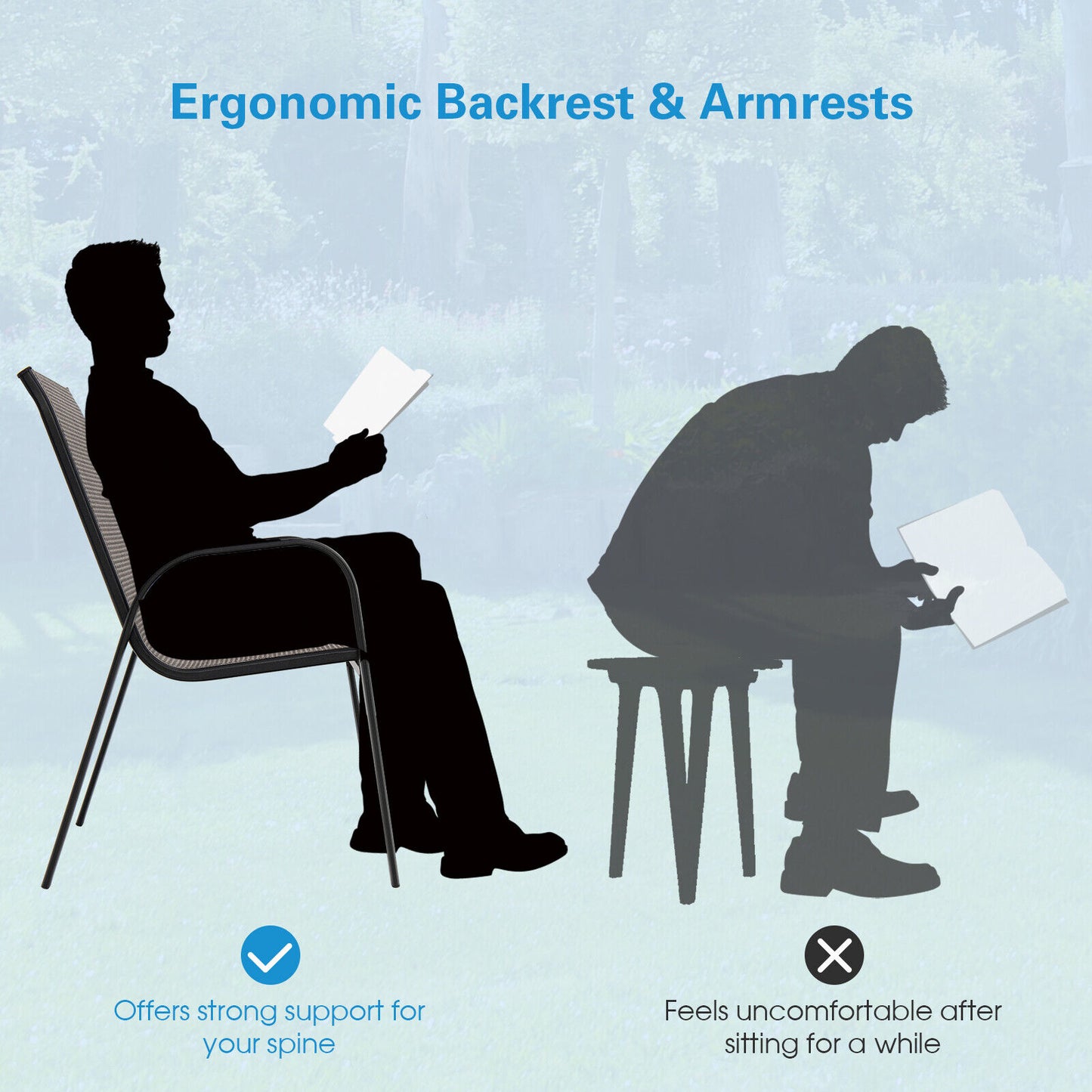 6-Piece Patio Stackable Dining Chairs, Curved Armrests, Breathable Fabric, Brown Patio Dining Chairs at Gallery Canada