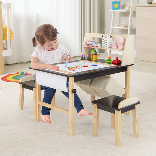 Kids Art Table And Chairs Set, With Paper Roll And Storage Bins, Coffee Kids Table & Chair Sets Coffee at Gallery Canada