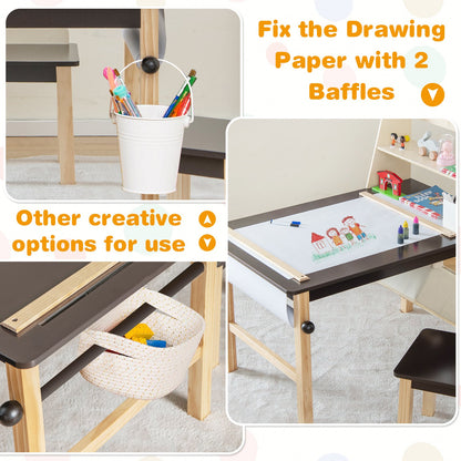 Kids Art Table and Chairs Set with Paper Roll and Storage Bins, Coffee