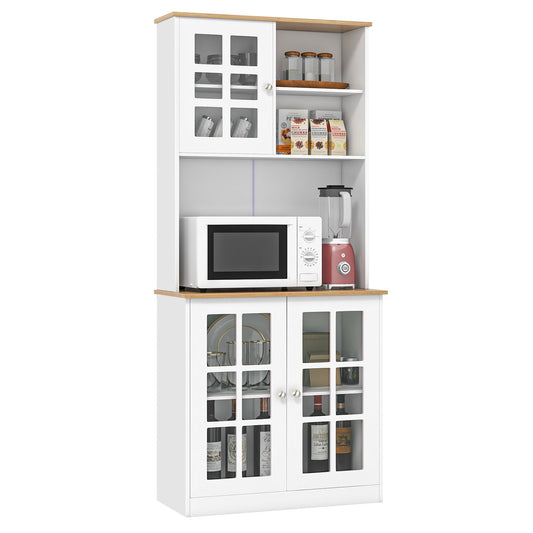 72 Inch Freestanding Pantry Cabinet with Hutch and Adjustable Shelf, White