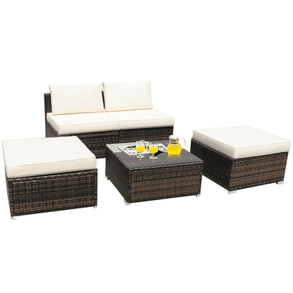 5 Pieces Patio Rattan Furniture Set with Cushioned Armless Sofa, White at Gallery Canada
