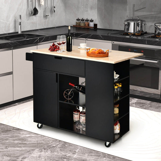Drop-Leaf Kitchen Island, Rubber Wood Top, Black Kitchen Islands & Carts Black at Gallery Canada