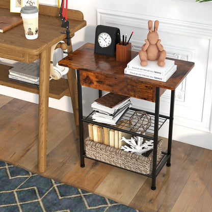 Side End Table with Charging Station Flip-Up Top for Living Room, Rustic Brown