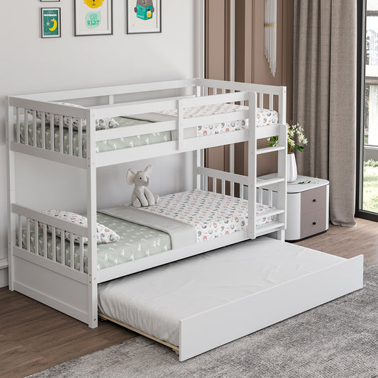 Twin Over Twin Bunk Bed with Pull-out Trundle and Ladder, White Bunk Bed Frame White at Gallery Canada