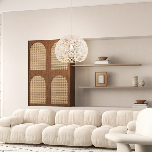 Round Farmhouse Rattan Pendant Lights with Adjustable Hanging Rope, Beige Ceiling Lights Beige at Gallery Canada