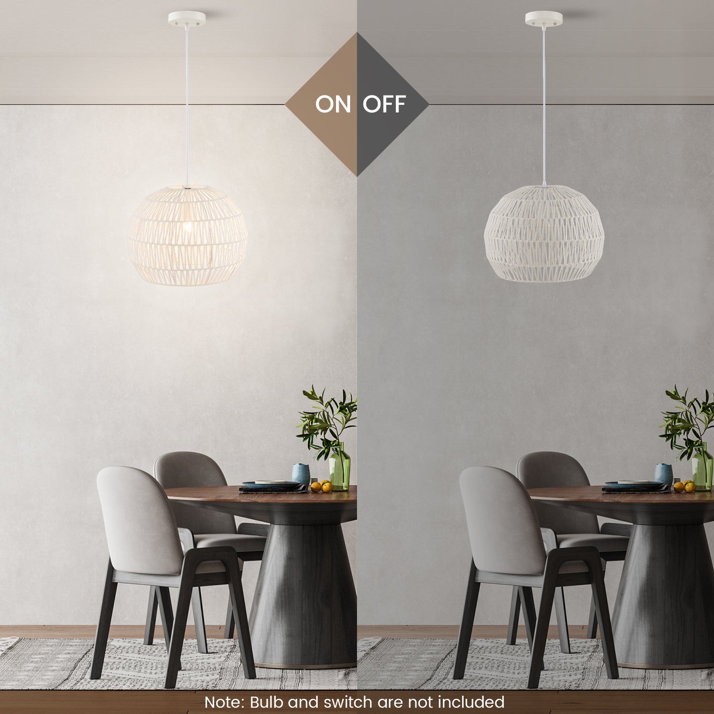Round Farmhouse Rattan Pendant Light, Adjustable Hanging Rope, Beige Ceiling Lights at Gallery Canada