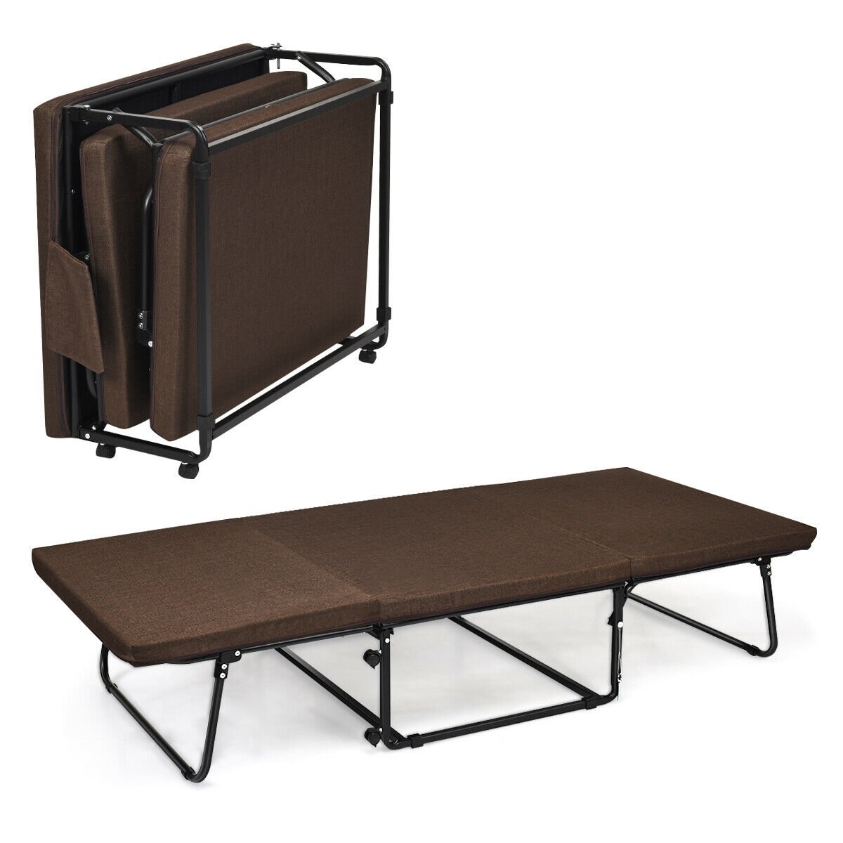 Folding Guest Sleeper Bed w/6 Position Adjustment, Brown