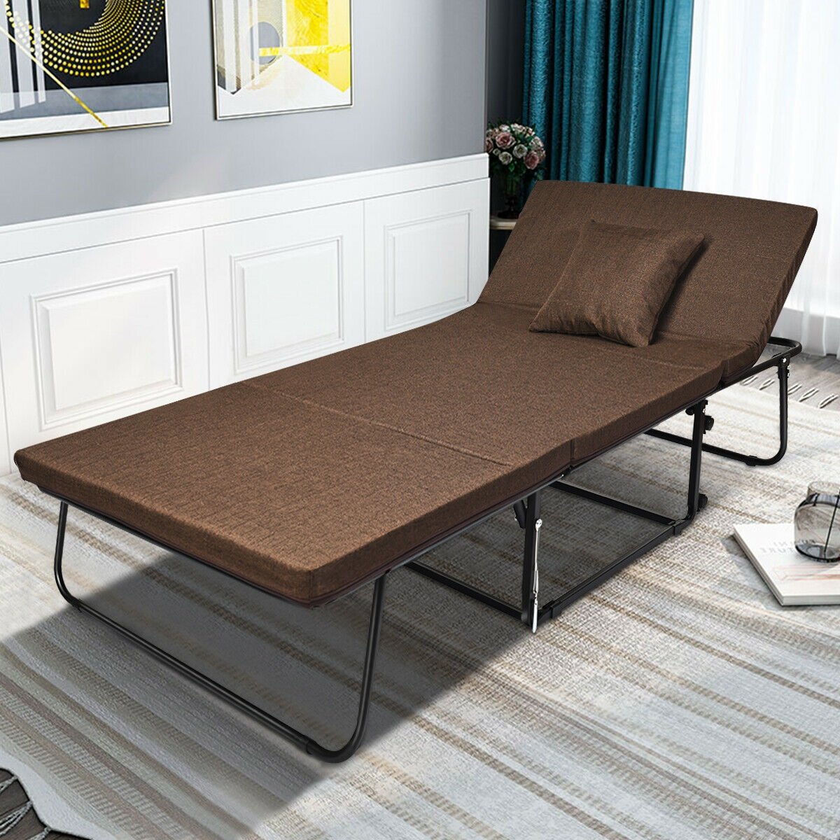 Folding Guest Sleeper Bed w/6 Position Adjustment, Brown