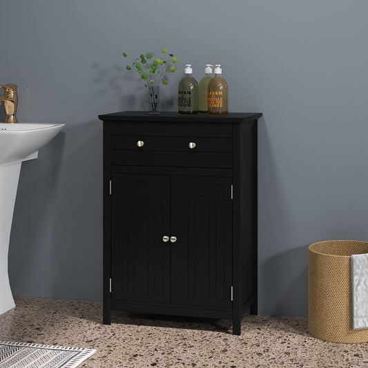 2-Door Freestanding Bathroom Cabinet with Drawer and Adjustable Shelf, Black Floor Cabinets Black at Gallery Canada
