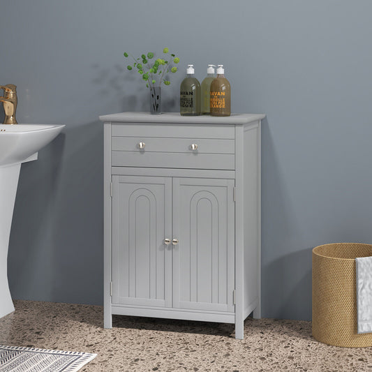 Wooden Bathroom Floor Cabinet with Drawer and Adjustable Shelf, Gray Floor Cabinets Gray at Gallery Canada
