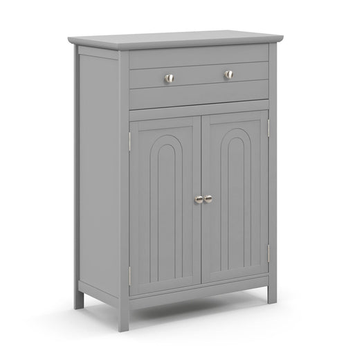 Wooden Bathroom Floor Cabinet with Drawer and Adjustable Shelf, Gray