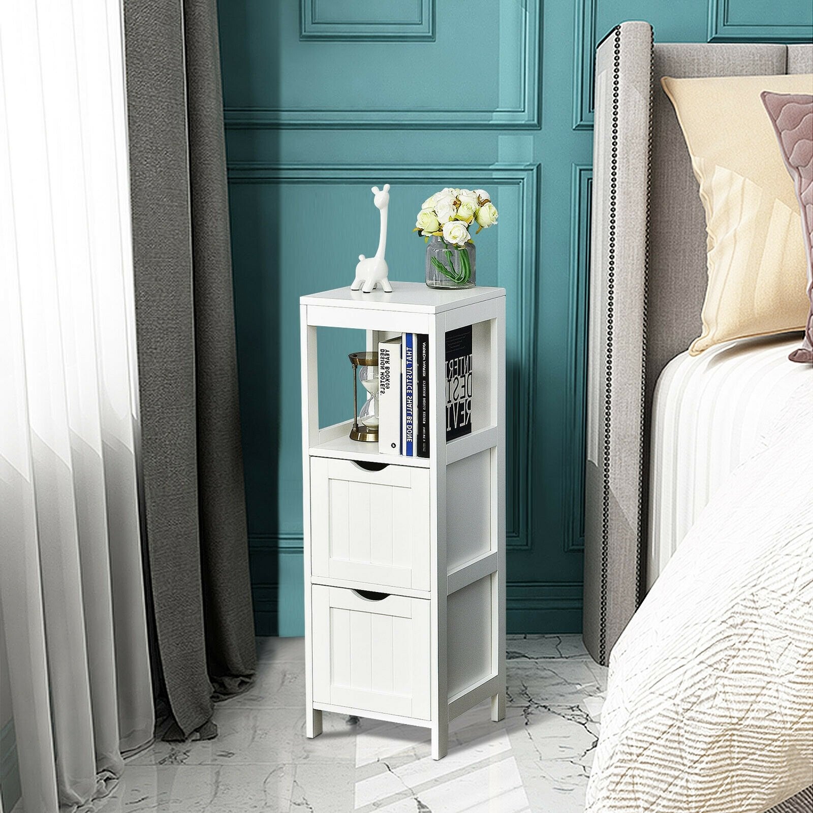 Wooden Bathroom Floor Cabinet with Removable Drawers, White at Gallery Canada