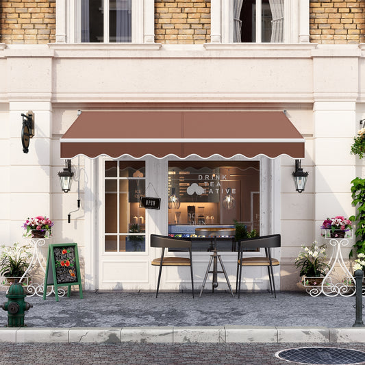 8 x 6.6 Feet Patio Retractable Awning, Manual Crank Handle, Brown Canopies Brown at Gallery Canada