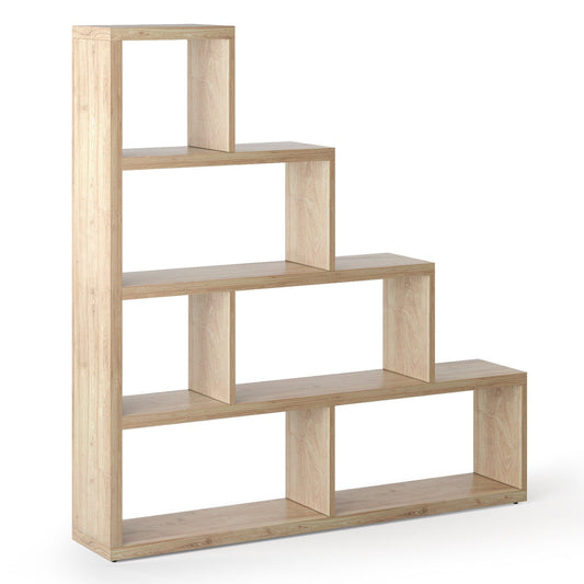 6 Cubes Ladder Shelf Corner Bookshelf Storage Bookcase, Natural