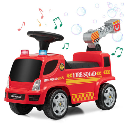 Kids Push Ride On Fire Truck with Ladder Bubble Maker and Headlights, Red