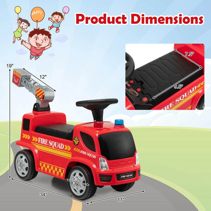 Kids Push Ride On Fire Truck with Ladder Bubble Maker and Headlights, Red